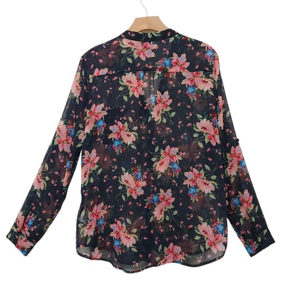 Kut from the Kloth Blouse Womens Large Black Floral Sheer Peasant Festival Boho - Picture 6 of 12